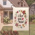 Linen Mother's Day garden flag with floral wreath and I Love You Mom text on metal stand - Colorful Hand Painted Wreath (11)