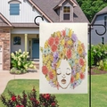 Double-sided linen garden flag with floral portrait for Mother's Day outdoor decoration - Woman with Floral Hair Style (4)