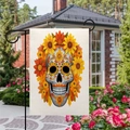 Double-sided Day of the Dead linen garden flag with skull and sunflower pattern - Skull with Sunflowers Style / 45*30cm