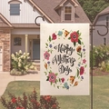 Happy Mother's Day floral garden flag on metal stand with linen texture outdoors - Full Color Floral Lettering (12)