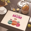 Linen placemat with I Love You MOM lettering, eggs and butterfly print on beige base - Colorful Decorative Egg (Style-4)