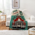 Detail van vintage Route 66 flanellen wandtapijt met retro auto op een witte bank - Route 66 Rode Sedan / 70*100cm (300g Flanel)