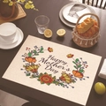 Λινό σουπλά με λουλουδάτο σχέδιο Happy Mother's Day για διακόσμηση τραπεζιού - Χαιρετισμός με Λουλουδένιο Στεφάνι (Στυλ-5)