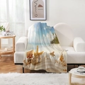 Détail d'une couverture en flanelle thème plage avec étoiles de mer sur canapé - 70*100cm (300g Flanelle) / Style Étoile de Mer Coquillage et Bouteille à la Mer 8