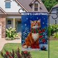 Weihnachts-Gartenflagge mit roter Katze im Schnee und Meowy Christmas Schriftzug - Rote Katze - MEOWY CHRISTMAS