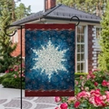 Linen Christmas garden flag with vintage snowflake mandala pattern on metal stand - Dark Blue Mandala Snowflake Style (2) / 45*30cm