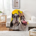 Détail de couverture en flanelle épaisse avec impression réaliste de bouledogue français - Bouledogues Doubles Réalistes - Fond Jaune Vif (Style-5)