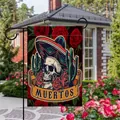 Double-sided Day of the Dead garden flag with skull and roses for outdoor decor - Sombrero Skull with Cactus Style / 45*30cm
