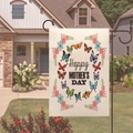 Double-sided linen garden flag with colorful butterflies and Happy Mother's Day text - Colorful Butterfly Flower Cluster (14)