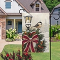 Christmas garden flag with snowman wreath and red bow on a lamp post winter decor - 45x30cm