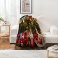 Détail macro de la couverture de Noël en flanelle avec sapins festifs et motifs casse-noisette - Modèle 2 / 70*100cm (300g Flanelle)