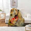 Detail of soft flannel blanket with artistic guitar and sunflower motifs on a white sofa - 70x100cm / Guitar Sunflower Style (Style-1)