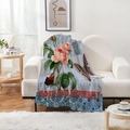 Detailed view of flannel blanket with pink roses and butterfly on a white sofa - Rose and Butterfly Style (Style-8)