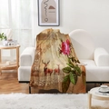 Cozy flannel blanket with retro floral elk print draped over a stylish fabric sofa - Vintage Oil Painting Deer Style (Style-9)
