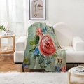 Detail of vintage butterfly floral flannel blanket draped on a white sofa in a cozy room - Mint Green Vintage Flower Style (Style-10)