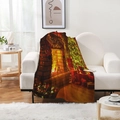 Detail of flannel blanket featuring a warm Christmas fireplace and tree digital print - Style 14