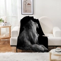 Close-up of roaring lion print on black flannel blanket draped over a white sofa - Roaring Lion Profile Style (Style-5)