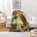 Vintage floral butterfly flannel blanket draped on sofa with artistic flower print - 70x100cm / Vintage Peacock Red Rose Style (Style-2)