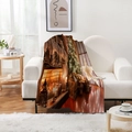 Digital print flannel blanket with Christmas tree and fireplace scene on white sofa - Style 17