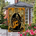 Double-sided linen garden flag with orange skull and floral guitar design for Day of Dead - Orange Retro Guitarist Skull Style / 45*30cm
