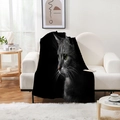 Close-up of realistic cat print on soft black flannel blanket draped over a white chair - Realistic Cat Head Style (Style-11)