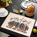 Linen placemat with Dad of Girls floral print on a dark wooden dining table - Creative Barcode Flower (款式-4)