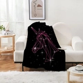 Detail of soft black unicorn fleece blanket with pink geometric patterns on a white sofa - 70x100cm / Flannel / Style-14 (00002)