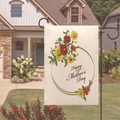 Happy Mother's Day garden flag with colorful floral design on beige linen fabric - Semi Circular Floral Text (16)