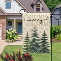 Drapeau de jardin de Noël avec trois sapins et texte Merry Christmas sur lin - 45x30cm