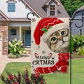 Weihnachts-Gartenflagge aus Jute mit getigerter Katze und Meowy Catmas Festdesign - Getigerte Katze - MEOWY CATMAS