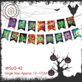 Detail of Happy Halloween banner with zombie, eyeball and bone motifs, size 12-17cm per flag - Zombie Monster Letter Style (HY-WSLQ-42)
