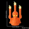 Lámpara esqueleto Halloween naranja con 3 velas LED, altura 13cm y ancho 7cm - Candelabro de Calavera de Tres Cabezas (Ornamento de Calavera Halloween) / Naranja