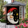 Weihnachtliche Gartenfahne mit Weihnachtsmann-Mond-Motiv auf schwarzem Leinen - Weihnachtsmann Mond Stil (10) / 45*30cm