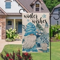 Drapeau de jardin en lin double face avec gnome d'hiver et bonhomme de neige décoratif - 45x30cm