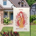 Double-sided linen garden flag for Mother's Day featuring a warm red mother and child illustration - Mother and Daughter Illustration Style (11)