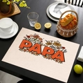 Linen placemat with orange PAPA text and retro floral pattern for Father's Day dining - Style 13 / 45*30cm