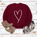 Flat lay of a red long-sleeve sweatshirt with white heart print and plaid scarf - S / Wine Red (White Font)
