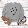 Flat lay of gray long-sleeve sweatshirt with heart line art on rustic wood - S / Grey (Black Font)
