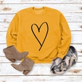 Ginger crew neck sweatshirt with heart line art on rustic white wooden background - S / Yellow (Black Font)