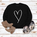Flat lay of black crewneck sweatshirt with heart print, styled for autumn and winter - S / Black (White Font)