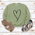 Flat lay of sage green crewneck sweatshirt with minimalist black heart line art print - S / Olive Green (Black Font)