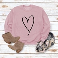 Flat lay of pink sweatshirt with heart print, scarf and boots on wooden floor - S / Pink (Black Font)