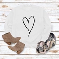 Flat lay of white crewneck sweatshirt with heart print, styled with boots and scarf - S / White (Black Font)