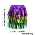 Falda de flecos metálicos morada dorada y verde de 3 capas con cintura elástica - Talla única / Falda de Seda de Lluvia Púrpura Oro Verde (Borla Plana)