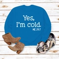 Flat lay of royal blue sweatshirt with white text print and winter accessories - S / Lake Blue
