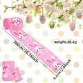 Pink faux burlap Easter ribbon with white bunny print for festive gift wrapping - Pink Rabbit / 2 Meters (6.3cm Width)