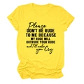 Detail of yellow cotton t-shirt with bold black Please Don't Be Rude slogan print - S / Yellow (Black Font)