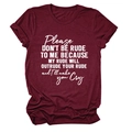 Detail of burgundy T-shirt featuring white Please Don't Be Rude text on cotton fabric - S / Wine Red (White Font)