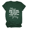 Detail of loose dark green t-shirt with roll-up sleeves and white text slogan print - S / Vintage Green (White Font)