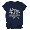 Close-up of Please Don't Be Rude slogan print on a navy blue oversized cotton t-shirt - S / Navy Blue (White Font)